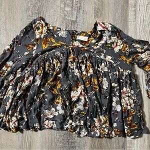 Altar'd State Floral Blouse - Gray and Gold
